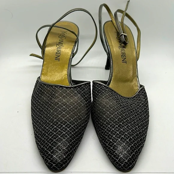 Yves Saint Laurent Auth Gray/Gold Strappy Stiletto Heel Shoes **Size 10** 🔥🔥 - Picture 2 of 10